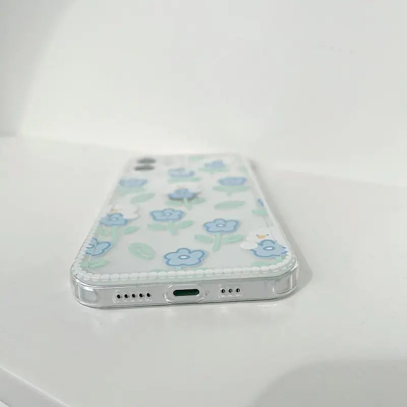 Blue Flower Duck Clear Case