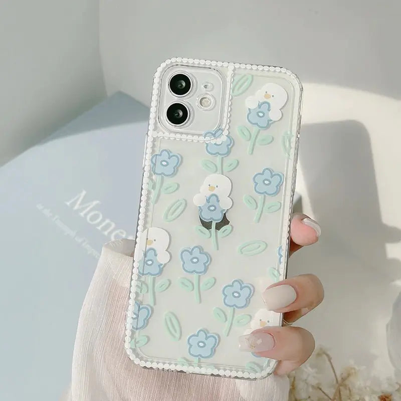 Blue Flower Duck Clear Case