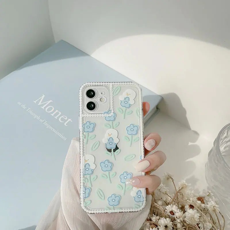 Blue Flower Duck Clear Case