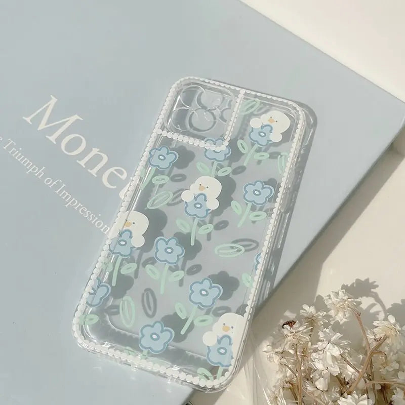 Blue Flower Duck Clear Case