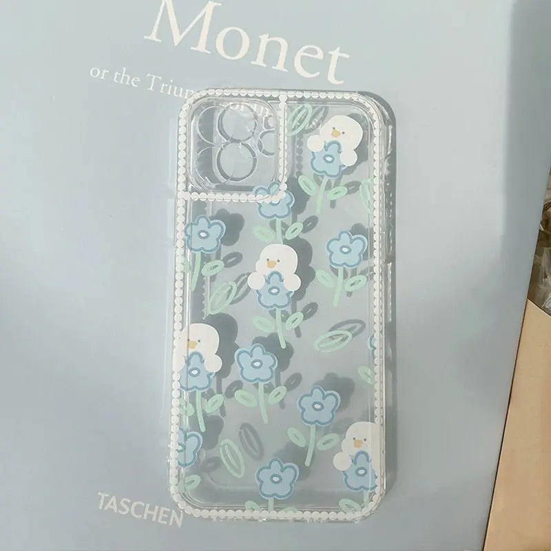 Blue Flower Duck Clear Case