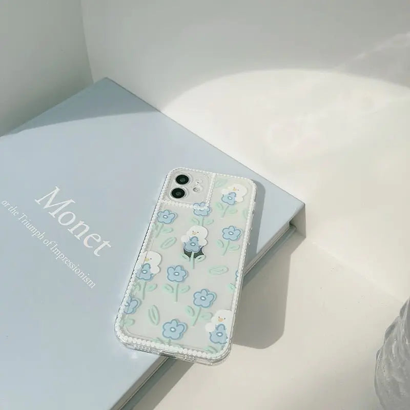 Blue Flower Duck Clear Case