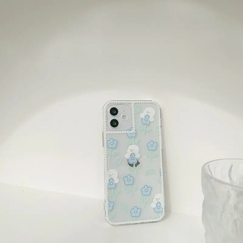 Blue Flower Duck Clear Case