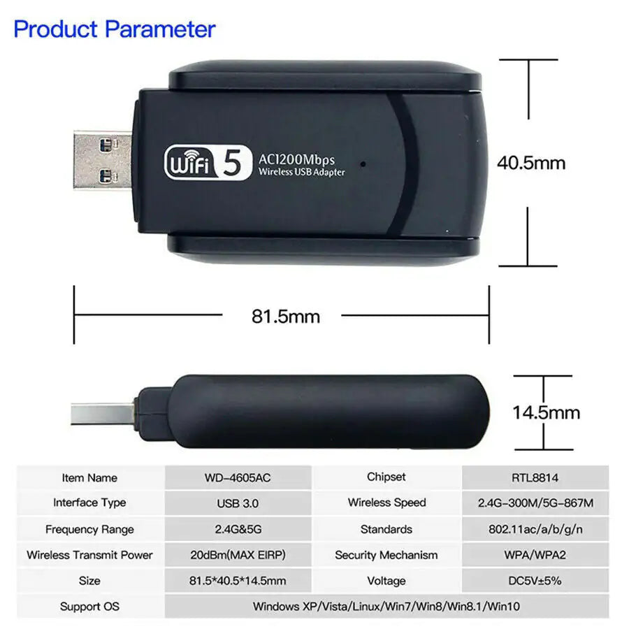 Long Range Dual Band 5GHz Wireless USB Adapter Antennas